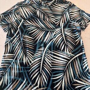 Express Blue and Black Leaf Print Soft Polo Shirt
